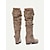 baratos Botas Slouch-botas femininas de cano alto, cano alto, com fivelas e salto plataforma, em tom bege desbotado – botas de inverno aconchegantes com punho de malha para trajes casuais