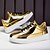 billiga Herrsneakers-guldmetallic låga sneakers för män – snygga snörskor med vit halkfri sula för vardags- och festkläder