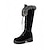 baratos Botas de neve e inverno-botas femininas de camurça sintética com cadarço até o joelho e punhos de pele sintética – calçados de inverno estilosos com sola grossa