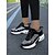 billige Sneakers til kvinder-platformssneakers med glimmer til kvinder med luftpudesål – funklende sorte atletiksko med snøre til afslappet og festtøj