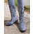 levne Cowboy &amp; Western Boots-dámské westernové boty z černého denimu a umělé kůže s květinovou výšivkou - kovbojský styl do půli lýtek pro běžné i venkovní nošení