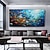 abordables Pinturas de animales-Pintura en lienzo de peces marinos azules abstractos hecha a mano, arte nórdico, grafiti, tamaño grande, decoración moderna para sala de estar, imagen sin marco