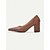 tanie Block Heels-damskie brązowe czółenka na klockowym obcasie – retro, szpiczaste, formalne buty z eleganckimi przeszyciami, idealne do biura i na imprezę