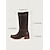 tanie Kowboj i zachodnie buty-brązowe, skórzane, kowbojskie buty damskie w stylu western - wysokość do połowy łydki, z obcasem piętrowym, idealne do swobodnych i rustykalnych stylizacji