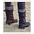 levne Slouch Boots-dámské kozačky do půli lýtek z umělé kůže s pletenou manžetou a dvojitými přezkami – útulná a stylová zimní obuv