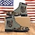 cheap Men&#039;s Sneakers-Men&#039;s Hunting Boots with Patriotic Deer Print – Durable Camouflage Lace-Up Outdoor Footwear