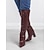 preiswerte Modische Stiefel-burgunderfarbene kniehohe Stiefel mit Krokoprägung für Damen – stylische Stiefel mit spitzer Spitze und Blockabsatz für die Herbst- und Wintermode