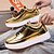 billiga Herrsneakers-guldmetallic låga sneakers för män – snygga snörskor med vit halkfri sula för vardags- och festkläder
