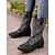 levne Cowboy &amp; Western Boots-dámské westernové boty z černého denimu a umělé kůže s květinovou výšivkou - kovbojský styl do půli lýtek pro běžné i venkovní nošení