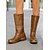 tanie Kowboj i zachodnie buty-brązowe, skórzane, kowbojskie buty damskie w stylu western - wysokość do połowy łydki, z obcasem piętrowym, idealne do swobodnych i rustykalnych stylizacji