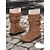 levne Slouch Boots-dámské kozačky do půli lýtek z umělé kůže s pletenou manžetou a dvojitými přezkami – útulná a stylová zimní obuv