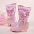 baratos Botas Infantis-botas de inverno brilhantes para meninas com forro de pele sintética - design azul de cano médio com decoração de strass de borboleta e fecho de zíper lateral