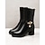 baratos Botas da moda-botas femininas de inverno de cano médio com forro de pele de couro sintético preto com pingente de estrela e saltos altos – calçado elegante e quente para o tempo frio