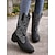 levne Cowboy &amp; Western Boots-dámské westernové boty z černého denimu a umělé kůže s květinovou výšivkou - kovbojský styl do půli lýtek pro běžné i venkovní nošení