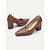 tanie Block Heels-damskie brązowe czółenka na klockowym obcasie – retro, szpiczaste, formalne buty z eleganckimi przeszyciami, idealne do biura i na imprezę