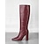 preiswerte Modische Stiefel-burgunderfarbene kniehohe Stiefel mit Krokoprägung für Damen – stylische Stiefel mit spitzer Spitze und Blockabsatz für die Herbst- und Wintermode