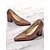 tanie Block Heels-damskie brązowe czółenka na klockowym obcasie – retro, szpiczaste, formalne buty z eleganckimi przeszyciami, idealne do biura i na imprezę