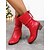 abordables Botas holgadas-Botas de mujer de piel sintética roja de media pantorrilla con detalle de lazo y tacones de bloque: calzado festivo de invierno para Navidad y fiestas