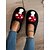 billiga Inneskor och flip-flops till damer-mysiga svarta inomhustofflor för kvinnor med röd svampbroderi - plyschfoder, halkfri sula, perfekt för avkoppling i vinterhemmet