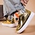 billiga Herrsneakers-guldmetallic låga sneakers för män – snygga snörskor med vit halkfri sula för vardags- och festkläder
