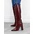 preiswerte Modische Stiefel-burgunderfarbene kniehohe Stiefel mit Krokoprägung für Damen – stylische Stiefel mit spitzer Spitze und Blockabsatz für die Herbst- und Wintermode