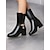 baratos Botas da moda-botas femininas de inverno de cano médio com forro de pele de couro sintético preto com pingente de estrela e saltos altos – calçado elegante e quente para o tempo frio