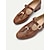 cheap Women&#039;s Flats-Women&#039;s Brown T-Strap Loafers with Tassel Accents - Retro Low Block Heel Shoes for Casual and Vintage Style