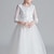 billige Blomsterkjoler-Blomsterpigekjole børn Pige Prinsesse kjole Ydeevne Bryllup Fest Elegant Smuk Net Helfarve Langærmet Rund hals Vinrød Hvid 4 år +