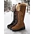 baratos Botas de neve e inverno-botas femininas de camurça sintética com cadarço até o joelho e punhos de pele sintética – calçados de inverno estilosos com sola grossa