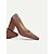 tanie Block Heels-damskie brązowe czółenka na klockowym obcasie – retro, szpiczaste, formalne buty z eleganckimi przeszyciami, idealne do biura i na imprezę