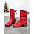 abordables Botas holgadas-Botas de mujer de piel sintética roja de media pantorrilla con detalle de lazo y tacones de bloque: calzado festivo de invierno para Navidad y fiestas