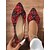 abordables Sandalias planas de mujer-Bailarinas de cuadros escoceses rojos para mujer: zapatos sin cordones con diseño festivo con nudos para uso casual y festivo