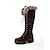 baratos Botas de neve e inverno-botas femininas de camurça sintética com cadarço até o joelho e punhos de pele sintética – calçados de inverno estilosos com sola grossa