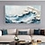 abordables Peintures paysages-Peinture à l&#039;huile sur toile de vagues de l&#039;océan encadrée en 3D, peinte à la main, peinture à l&#039;huile sur toile, nature abstraite faite à la main, peinture texturée sur mer bleue, art mural