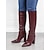 preiswerte Modische Stiefel-burgunderfarbene kniehohe Stiefel mit Krokoprägung für Damen – stylische Stiefel mit spitzer Spitze und Blockabsatz für die Herbst- und Wintermode