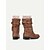 levne Slouch Boots-dámské kozačky do půli lýtek z umělé kůže s pletenou manžetou a dvojitými přezkami – útulná a stylová zimní obuv