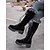 baratos Botas de neve e inverno-botas femininas de camurça sintética com cadarço até o joelho e punhos de pele sintética – calçados de inverno estilosos com sola grossa