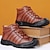 baratos Inverno e botas de neve-botas de caminhada masculinas de couro sintético marrom com forro de pelúcia – calçados de inverno duráveis para aventuras ao ar livre
