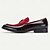 baratos Mocassins de couro premium-mocassins masculinos de couro bovino premium com detalhes em camurça vermelha e laço – sapatos sociais formais de luxo sem cadarço