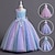 preiswerte Kleider für die Blumenmädchen-Blumenmädchenkleid Kinder Mädchen Prinzessinenkleid Leistung Hochzeit Party Elegant Schön Pailletten Gitter Regenbogen Ärmellos Rundhalsausschnitt Rosa Blau 4 Jahre +