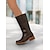 tanie Kowboj i zachodnie buty-brązowe, skórzane, kowbojskie buty damskie w stylu western - wysokość do połowy łydki, z obcasem piętrowym, idealne do swobodnych i rustykalnych stylizacji