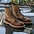 baratos Botas de cano curto-botins masculinos de dois tons com cadarço | design em couro sintético e camurça para uso casual e ao ar livre
