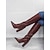 preiswerte Modische Stiefel-burgunderfarbene kniehohe Stiefel mit Krokoprägung für Damen – stylische Stiefel mit spitzer Spitze und Blockabsatz für die Herbst- und Wintermode