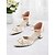 levne Block Heels-dámské béžové květinové lodičky na tlustém podpatku s páskem přes kotníky - elegantní společenské boty do práce, na svatby a večírky