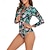 halpa One Pieces Rash Guards-Naisten Ihottumissuoja Uimapuku Kukat Painettu Etuvetoketju Nopea kuivuminen Kevyt Hengittävä Pitkähihainen Kokopuku Uimapuku Lainelautailu Hiekkaranta Vesiurheilu Kesä