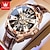 abordables Relojes mecánicos-OLEVS Hombre Relojes Mecánico Creativo Al Aire Libre Deportes Moda Calavera Cuerda Automática Luminoso IMPERMEABLE Piel Reloj