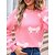 billige Grafiske mønstre og detaljer-kvinners valentine rosa genser genser elegant fargeblokk rund hals strikket lange ermer vanlige topper strikket mote streetwear utendørs daglig helg rosa rød høst vinter