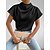 baratos Blusas Simples Femininas-Mulheres Blusa Côr Sólida Diário à moda Casual Manga Curta Gola Redonda Tops regulares Diário Patchwork Preto Branco Rosa Verão Primavera Outono