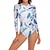 halpa One Pieces Rash Guards-Naisten Ihottumissuoja Uimapuku Kukat Painettu Etuvetoketju Nopea kuivuminen Kevyt Hengittävä Pitkähihainen Kokopuku Uimapuku Lainelautailu Hiekkaranta Vesiurheilu Kesä