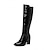preiswerte Modische Stiefel-Schwarze Damen-Kniestiefel aus Lackleder mit Blockabsatz, schlichtes Design für modische Abendgarderobe und besondere Anlässe